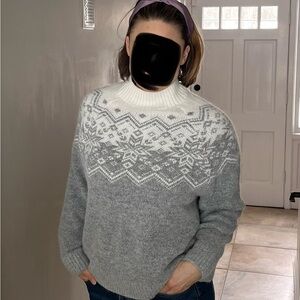 Old Navy Mock Neck Gray and White Fair Isle Sweater NWT XL